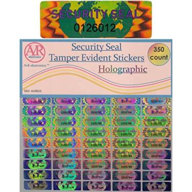 Imagem de Evidência de adulteração de holograma 350, adesivos à prova de adulteração. Selo de segurança. Números de série individuais. Etiquetas de fita de folha de adulteração. Destroyado após a remoção com texto residual deixado no item.