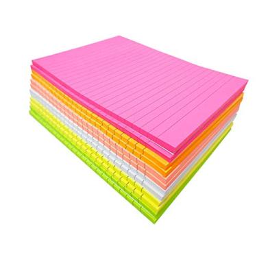 Imagem de Creatiburg — Pacote com 12 pastilhas de 15 x 20 cm forradas, 50 folhas/bloco de notas grandes autoadesivas com linhas, 6 cores brilhantes e fácil postagem individualmente embrulhadas, suprimentos para escritório escolar