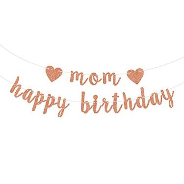 Imagem de Faixa de feliz aniversário de mãe, Best Mom Ever, decoração de festa de aniversário de mães, Happy Mothers Day Party Supply Rose Gold Glitter.