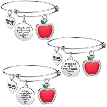 Imagem de Presentes de agradecimento ao professor, 3 peças, de aço inoxidável, professor, assistente, agradecimento, presentes, ajustáveis, braceletes, inspiradores, gravados, para professores, aniversário, 6.5 cm/ 2.56 inches, Aço inoxidável