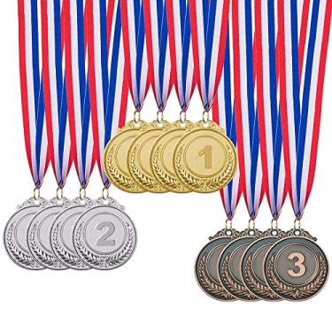 Imagem de IHPUKIDI 12 medalhas de prêmio de bronze dourado e prata, medalhas de vencedor de estilo olímpico, ouro, prata, bronze, prêmios para esportes, competições, lembrancinhas de festa de Halloween, 5 cm