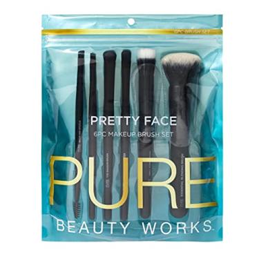 Imagem de Pure Beauty Works Conjunto de pincéis de maquiagem Pretty Face 6 peças premium cerdas sintéticas pincel de mistura de pontas pincel corretivo pincel de sombra pincel angular sobrancelha e spoolie conjunto de pincéis de maquiagem