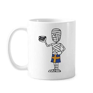Imagem de Caneca de cerâmica com desenho múmia jogador de futebol sueco cerâmica xícara de porcelana de café