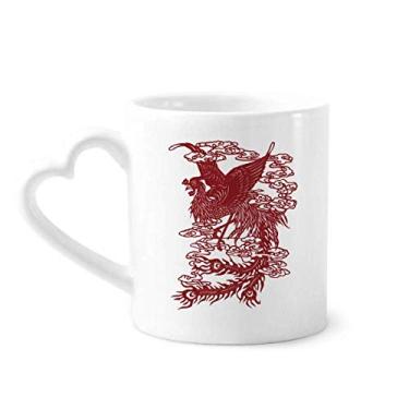 Imagem de Caneca chinesa com retrato de animal de pássaro fênix café cerâmica copo de coração de vidro