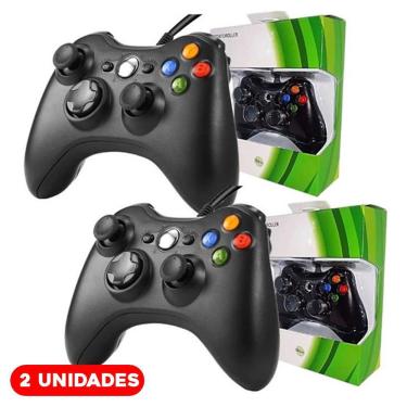 Imagem de Kit 2 Controle Vídeo Game Xbox 360 Pc Fio Joystick Manete