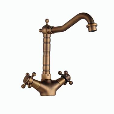 Imagem de LIDON Torneira de banheiro Torneira de alça dupla Torneira de pia de banheiro Latão antigo 360° Giratório Latão antigo Torneira de banheiro 1 furo Torneira de furo único Pia de banheiro