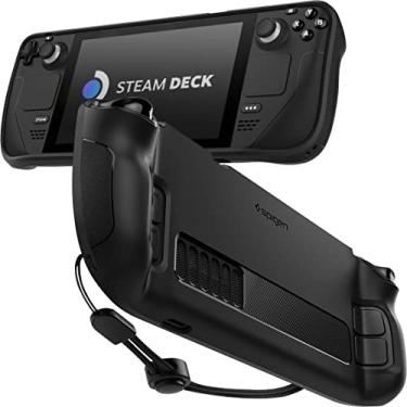 Imagem de Spigen Rugged Armor Projetada para Steam Deck LCD (2022) / Steam Deck OLED (2023) Capa de TPU com Alça de Pulso Absorção de Choque Protetor Antirrisco Acessórios Steam Deck - Preto Fosco