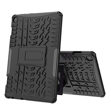 Imagem de WANRI Capa para tablet Capa para tablet compatível com Lenovo M10 3RD 10,1" TB-328FU/XU textura de pneu à prova de choque TPU + PC capa protetora com suporte de alça dobrável (Cor: PRETO)