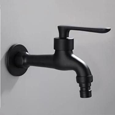 Imagem de Torneira de banheiro preta única torneira fria parede máquina de lavar torneira única torneira de água fria jardim torneira preta, B LONG