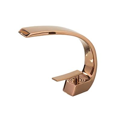 Imagem de Torneiras para lavatório Torneira misturadora para banheiro Ouro rosa/preto Torneira para lavatório manípulo único Furo único Torneira cascata quente e fria, Ouro rosa