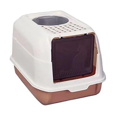 Imagem de Baoblaze Caixa de areia de gato fechada Caixa de areia de gatinho Bandeja de areia de gato entrada superior destacável com capuz com porta bandeja de, laranja