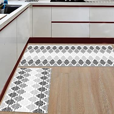 Imagem de Tapete de cozinha corredor, preto cinza estampa geométrico padrão antiderrapante tapete de corredor tapete de porta tapete para lavanderia quarto banheiro conjunto de 2