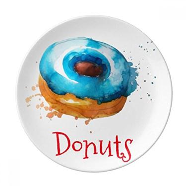 Imagem de Prato de sobremesa de rosquinha azul pintado à mão em aquarela decorativo de porcelana Salver louças de jantar