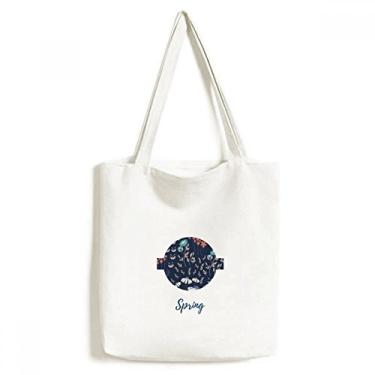 Imagem de Bolsa sacola de lona branca azul com tinta de plantas bolsa de compras casual bolsa de mão