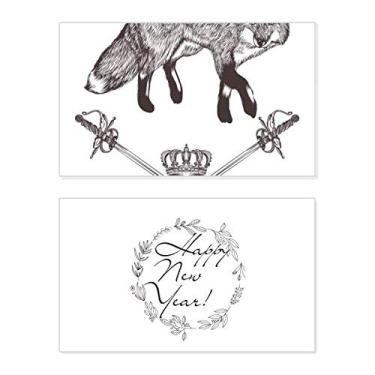 Imagem de Espada de raposa Coroa Animal Estilo Barroco Ano Novo Cartão de felicitações Mensagem Abençoada Presente