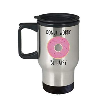 Imagem de Caneca de viagem Donut Worry Be Happy – Caneca de chá divertido com isolamento de cacau quente – ideia de de Natal