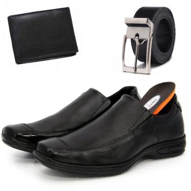 Imagem de Sapato Social Masculino Casual Oxford Elástico Couro Animal + Cinto + Carteira