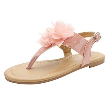 Imagem de Sandálias infantis de fundo plano com bico de pino flor sapatos de praia com pino dedo do pé sandálias meninas fantasias, rosa, 13.5 Little Kid
