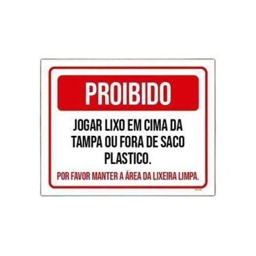 Imagem de Kit 5 Placas Proibido Jogar Lixo Em Cima Da Tampa