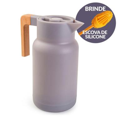 Imagem de Garrafa Térmica Wood Fashion Cinza 1L e Escova Limpeza Termopro