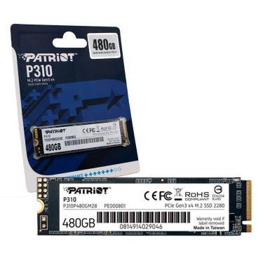 Imagem de SSD 480GB Patriot P310, M.2 2280 PCIe 3x4 NVMe 1.3, Leitura 1700MB/s, Grav. 1500MB/s - P310P480GM28