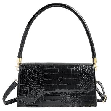 Imagem de AMHDV Bolsa tiracolo clássica retrô com estampa de crocodilo pequena para mulheres, 02 preto, Small