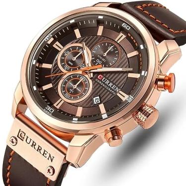 Imagem de Relógio Masculino Currem 8291 BNG Pulseira em Couro, Esportivo com Cronógrafo e Mostrador de Data Quartzo - Rosa Café