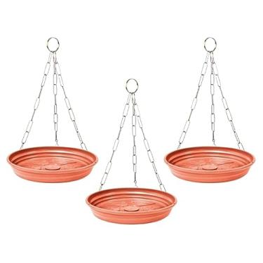 Imagem de Kit 3 Suporte Pendente P/Samambaia Vaso e Planta Pequeno - Prato Coletor de Vaso Cerâmica + Corrente Tripla de Metal Dourado