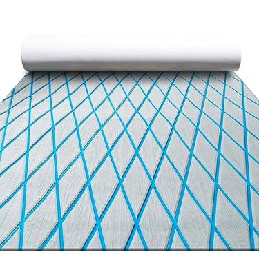 Imagem de FOCEAN Piso de barco, espuma vinílica acetinada, deck de barco, tapete marinho, antiderrapante, autoadesivo, para barco, caiaque, prancha de surf, jardim, piscinas, 190 x 71 cm, cinza com linhas azuis