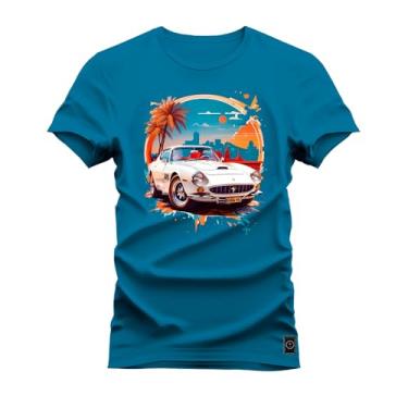 Imagem de Camiseta Premium Malha Confortável Estampada Carro Paisagem Azul GG