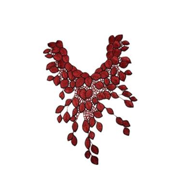 Imagem de Lurrose 2 Unidades remendos bordados remendo bordado ferro em adesivos gola solúvel em água remendos de colarinho DIY acessórios de roupas gola bordada decalques gola falsa folha vermelho