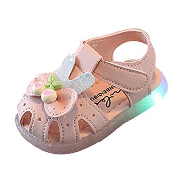 Imagem de Sandálias para meninas bebê cor sólida laço leve tênis com gancho infantil confortável antiderrapante sapatos escolares, rosa, 6.5 Toddler