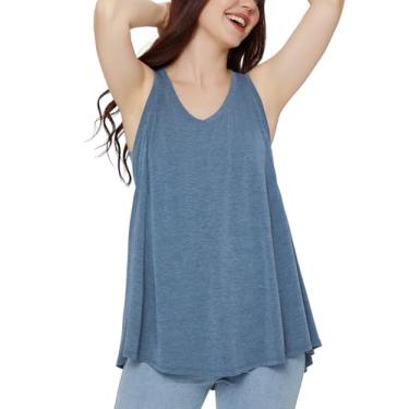 Imagem de BALEAF Regata feminina de treino, sem mangas, gola V, túnica longa, folgada, para ioga, camisetas fofas para o verão casual, Azul-petróleo, GG