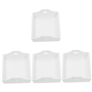 Imagem de HEMOTON 4 Pcs Bandeja De Cozinha Para Casa De Bonecas Talheres Brinquedos Acessórios Para Bonecas Mobília Bandeja De Comida Mini Pratos Prato Pequeno Micro Cena Branco De Madeira Miniatura