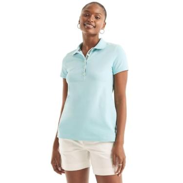 Imagem de Nautica Camisa polo feminina de algodão de manga curta com 5 botões, Antigua Surf, M