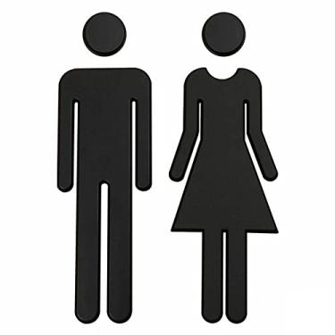 Imagem de 3D Toilet Sticker, DIY Man And Woman Toilet Sticker WC Door Sign Decals Toilet Signs Restroom Washroom Signage Plaque Wall Sticker Decor Removable 20x6.5cm (Color : Black)