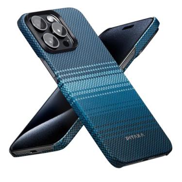 Imagem de Pitaka MagEZ Capa 5 - Moonrise para iPhone 15 Pro Max, fina e leve com sensação de toque sem capa, 6,7 polegadas, feita de fibra de aramida 1500D, compatível com MagSafe