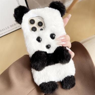 Imagem de Capa de telefone peluda para Motorola Moto G31/G41, panda de pelúcia super fofa, desenho de animal doce, adorável brinquedo de pelúcia de cabelo macio, capa protetora de pele felpuda e fofa