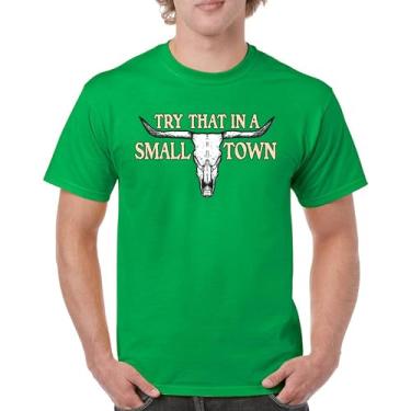 Imagem de Camiseta masculina Try That in a Small Town Cattle Skull American Patriotic Country Music Conservative Republican, Verde, M