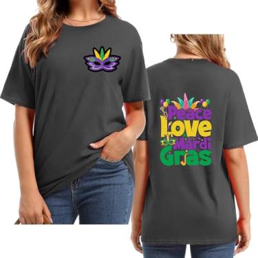 Imagem de 2024 Mardi Gras Outfit for Women Letter Back Printed Mardi Gras Shirts for Women Fat Tuesday Camisetas Tops, Cinza escuro, M