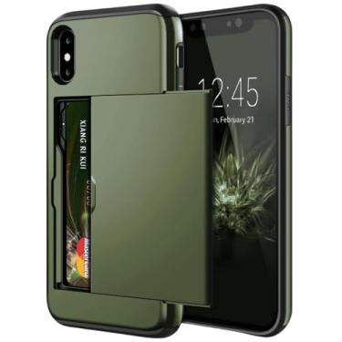 Imagem de Business Cases For iPhone 14 13 Pro Max 12 11 X XS XR Slide Armor Wallet Card Slots Cover for iPhone 7 8 Plus 6 6s 5S SE 2022,Army Green,For iPhone 12 Mini (5.4)