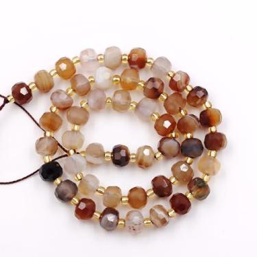 Imagem de Malahill Contas de pedra natural por para fabricação de colares de pulseiras, vendidas por saco, 5 fios e um rolo de cordão dentro, rondelle facetado, ágata listrada, cinza, 8 mm