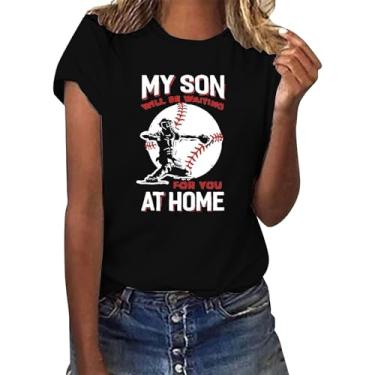 Imagem de PKDong Camiseta feminina de beisebol com estampa My Son at Home, manga curta, gola redonda, casual, verão, Preto, M