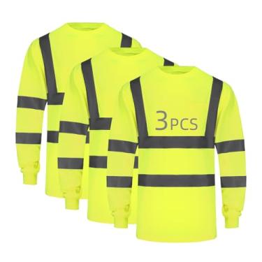Imagem de wefeyuv Camiseta de segurança manga comprida refletiva de alta visibilidade respirável para construção de armazém de trabalho classe 3, Amarelo, GG