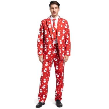 Imagem de Gardentime Ternos de Natal para homens festa feia divertida fantasia adulta novidade jaqueta masculina de Natal roupa cosplay com calça gravata, Boneco de neve de Natal, GG