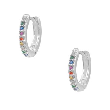 Imagem de Brinco De Argola Prata 925 Feminino Cravejado Colorido