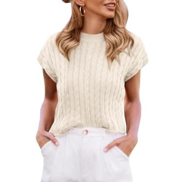 Imagem de Saodimallsu Blusa feminina de verão com manga cavada, suéter de malha de cabo, casual, sem mangas, camisas de trabalho modernas, regata, Off-white, XX-Large