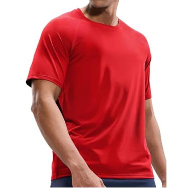 Imagem de MIER Camisetas masculinas de treino dry fit, camiseta atlética, manga curta, gola redonda, academia, poliéster, absorção de umidade, Vermelho, XXG