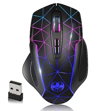 Imagem de Mouse para jogos sem fio, Mouse sem fio recarregável VEGCOO C8 com receptor USB 2,4 G, DPI de 3 níveis, bateria de lítio 400 mAh, 7 botões, 7 cores luzes LED para PC/Mac Gamer, laptop e desktop..