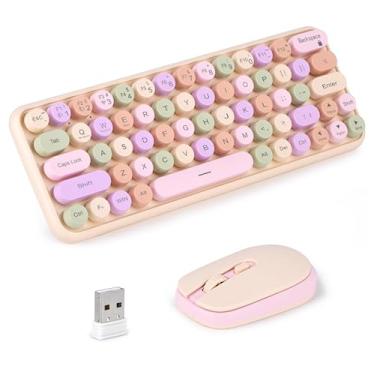Imagem de Combo de teclado e mouse sem fio de 2,4 G, portátil, teclado de máquina de escrever pequeno %60 para escritório, computador, laptop, desktop, Windows (tom de pele)